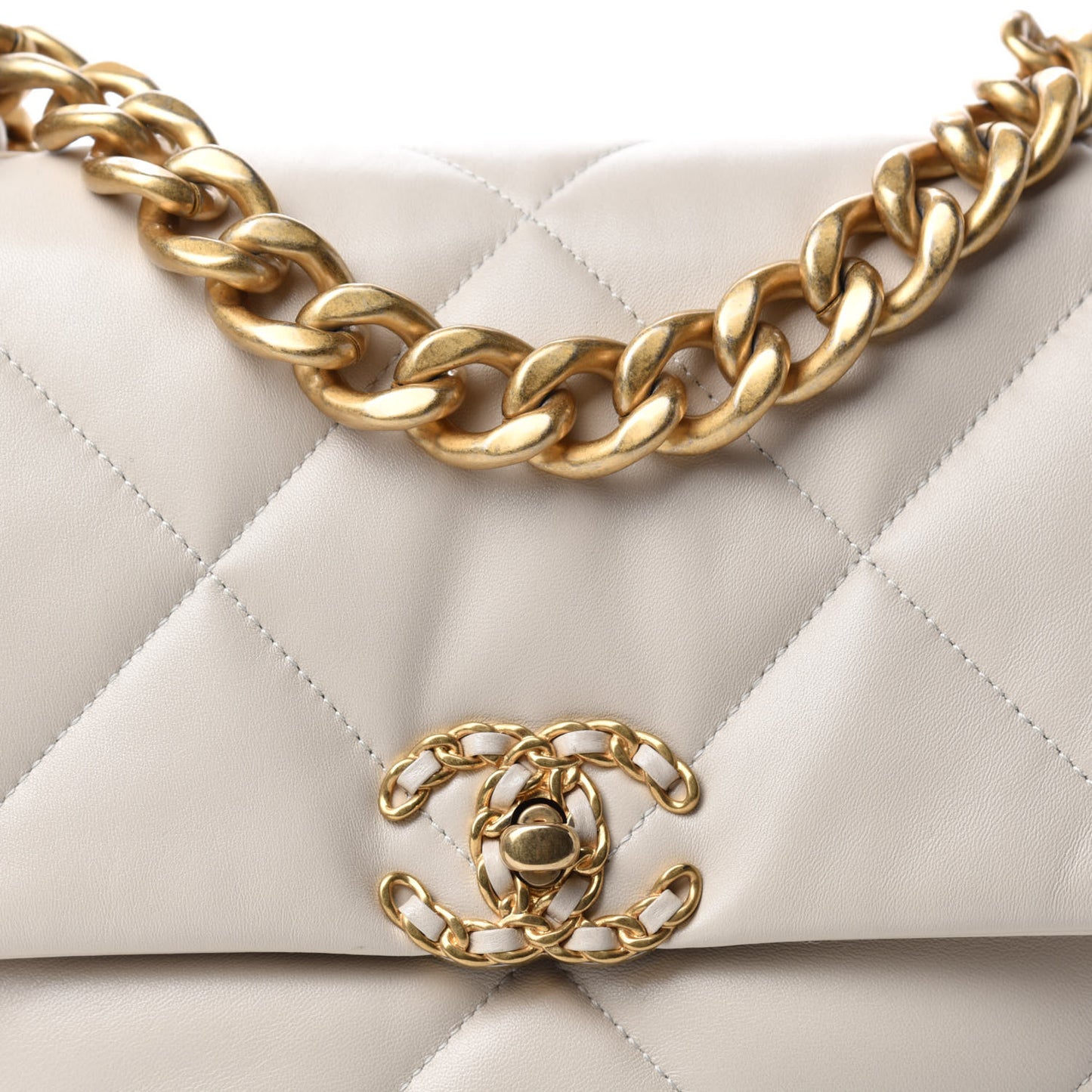 Lambskin Quilted Large Chanel 19 Flap Light Beige