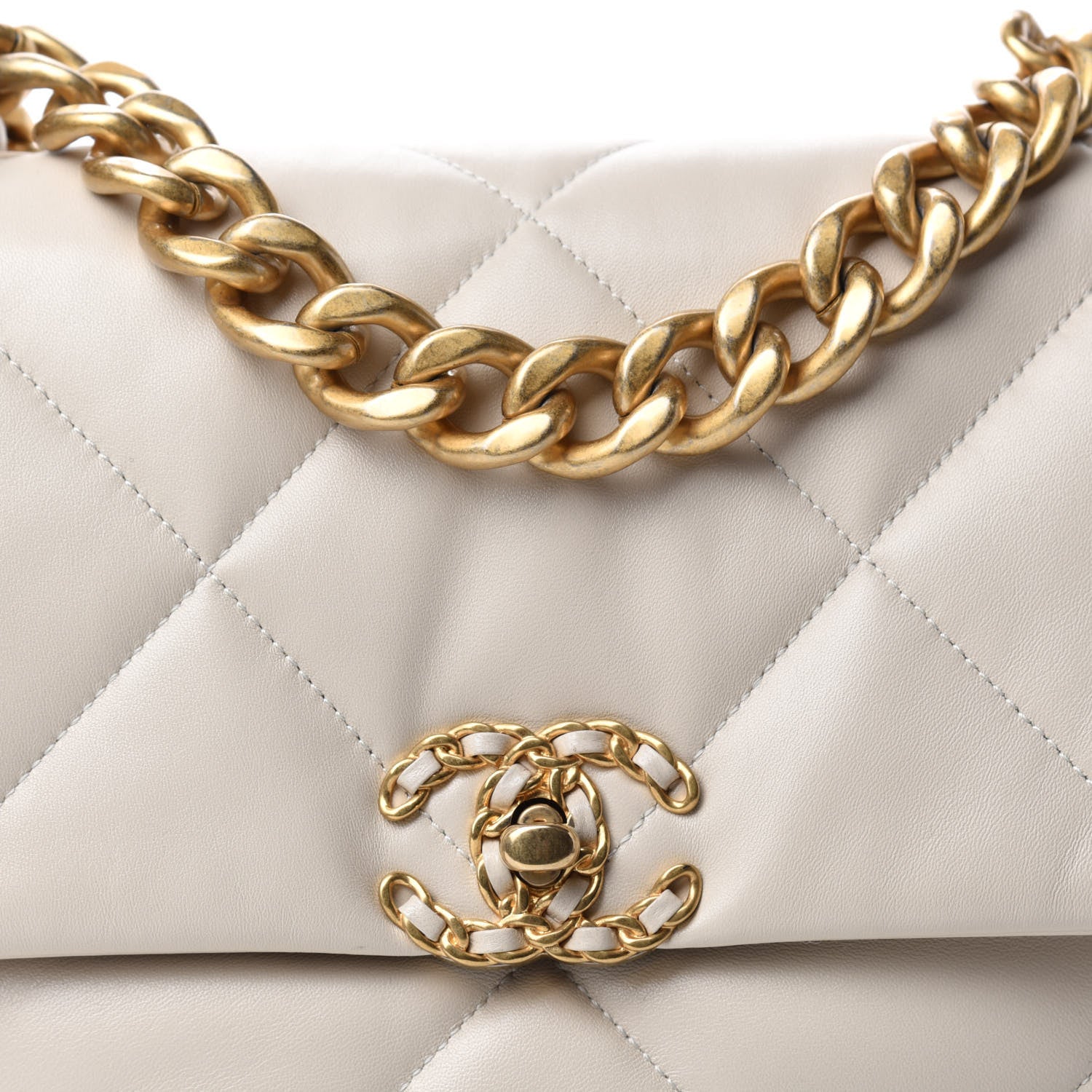 Chanel Lambskin Quilted Large Chanel 19 Flap Light Beige 10 of 11