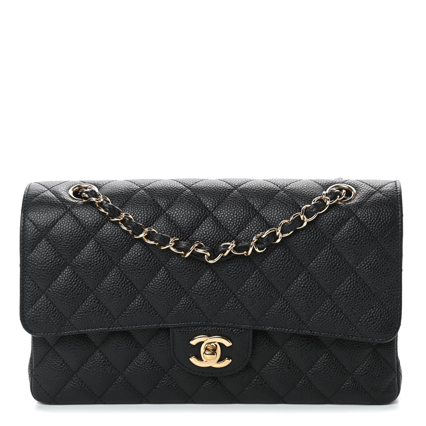 Caviar Quilted Medium Double Flap Black