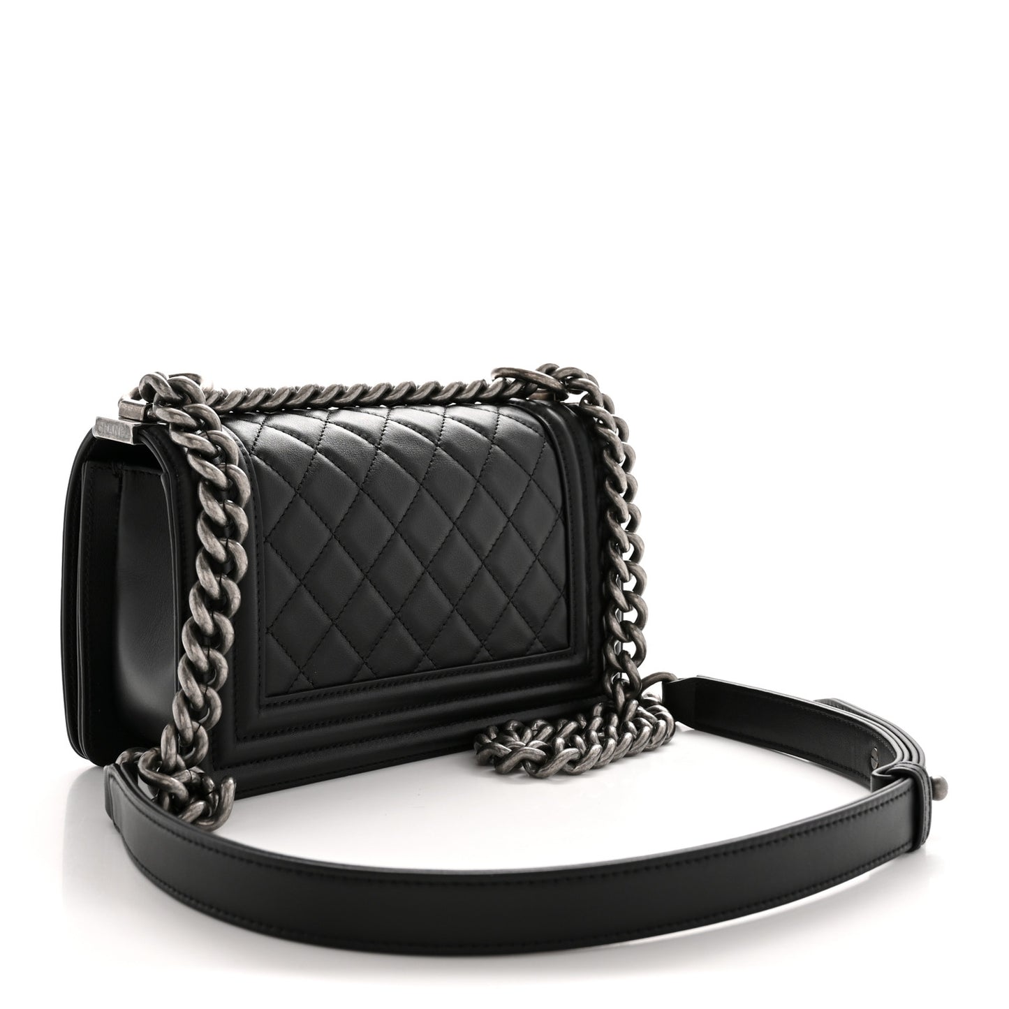 Lambskin Quilted Small Boy Flap Black