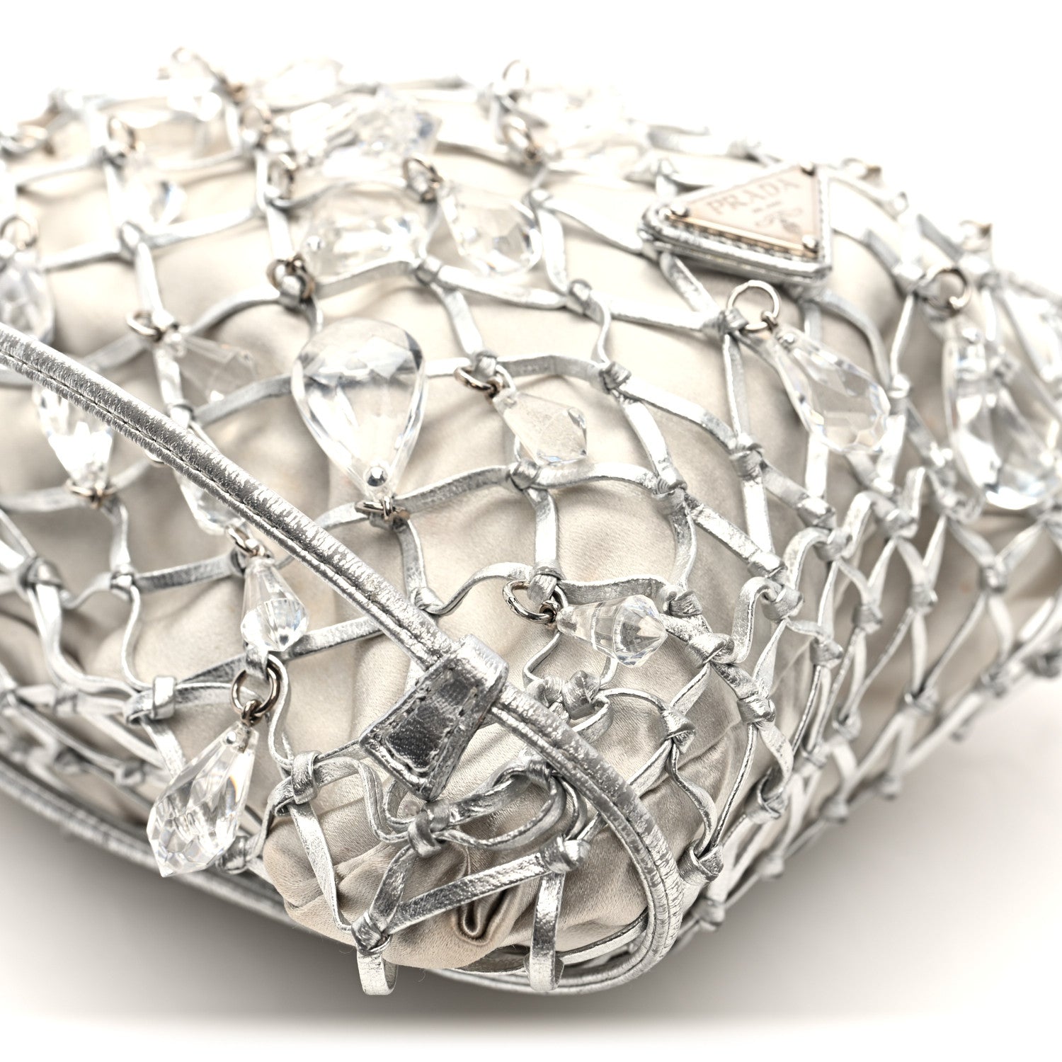 Prada Satin Crystal Net Chain Bag Silver 8 of 9