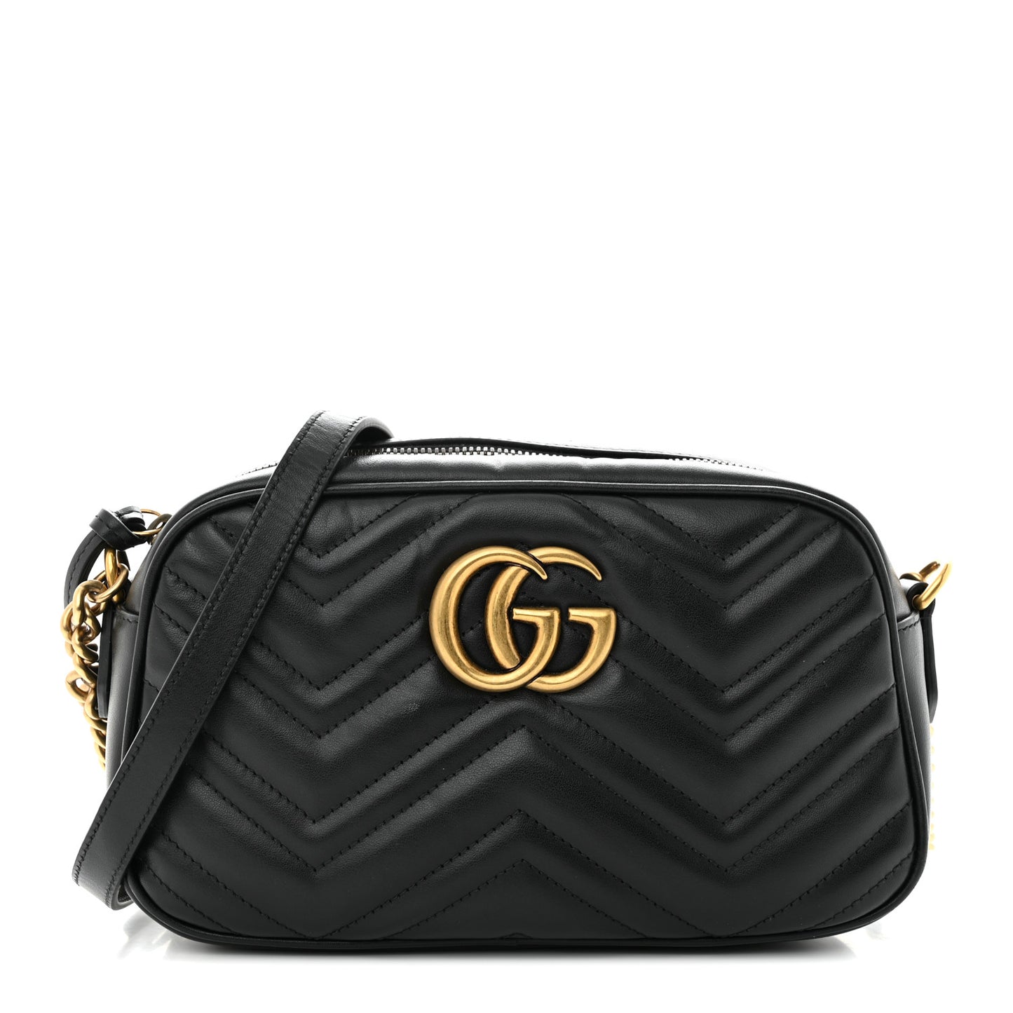 Calfskin Matelasse Small GG Marmont Chain Shoulder Bag Black