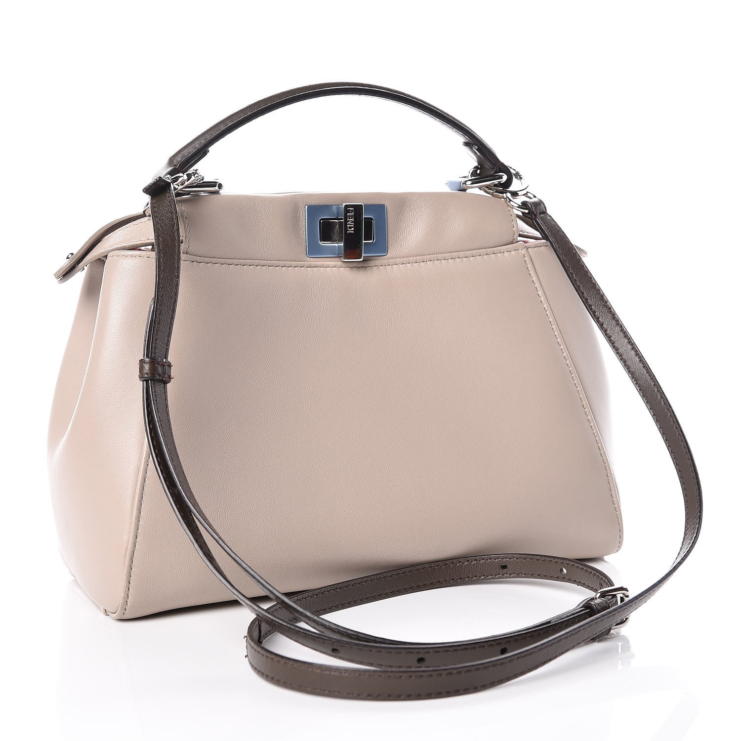 Fendi Nappa Colorblock Mini Peekaboo Iconic Satchel Grigio Polvere Carbone Bloody Mary 3 of 10