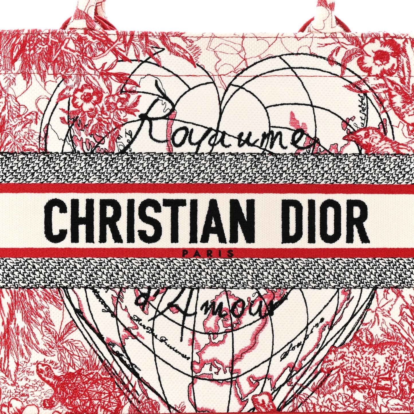 Canvas Embroidered Medium Dioramour D-Royaume Book Tote Red Multicolor