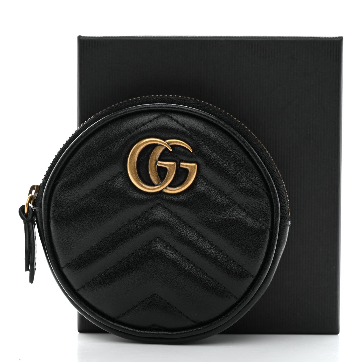 Gucci Calfskin Matelasse GG Marmont Round Coin Purse Black 8 of 8