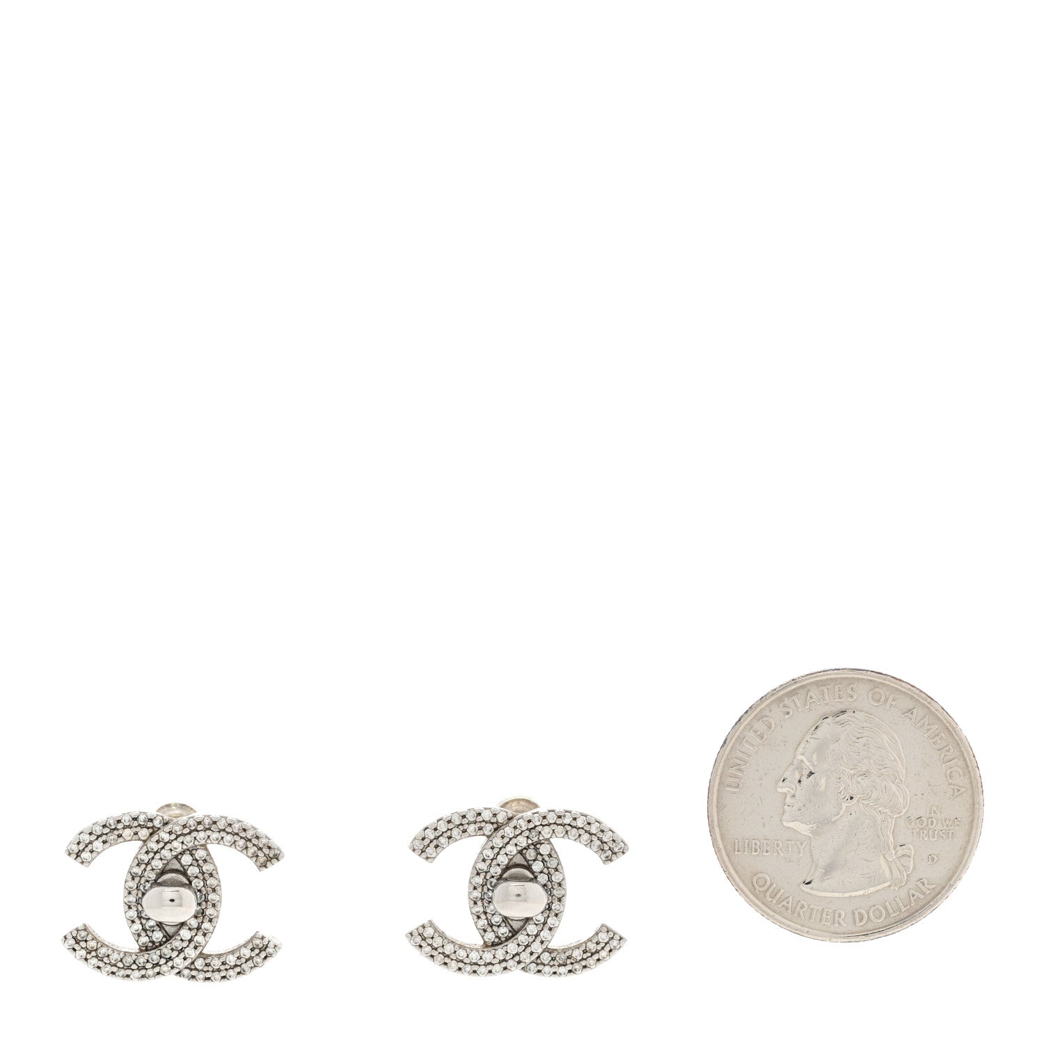Chanel Crystal CC Turnlock Earrings Silver 2 of 4