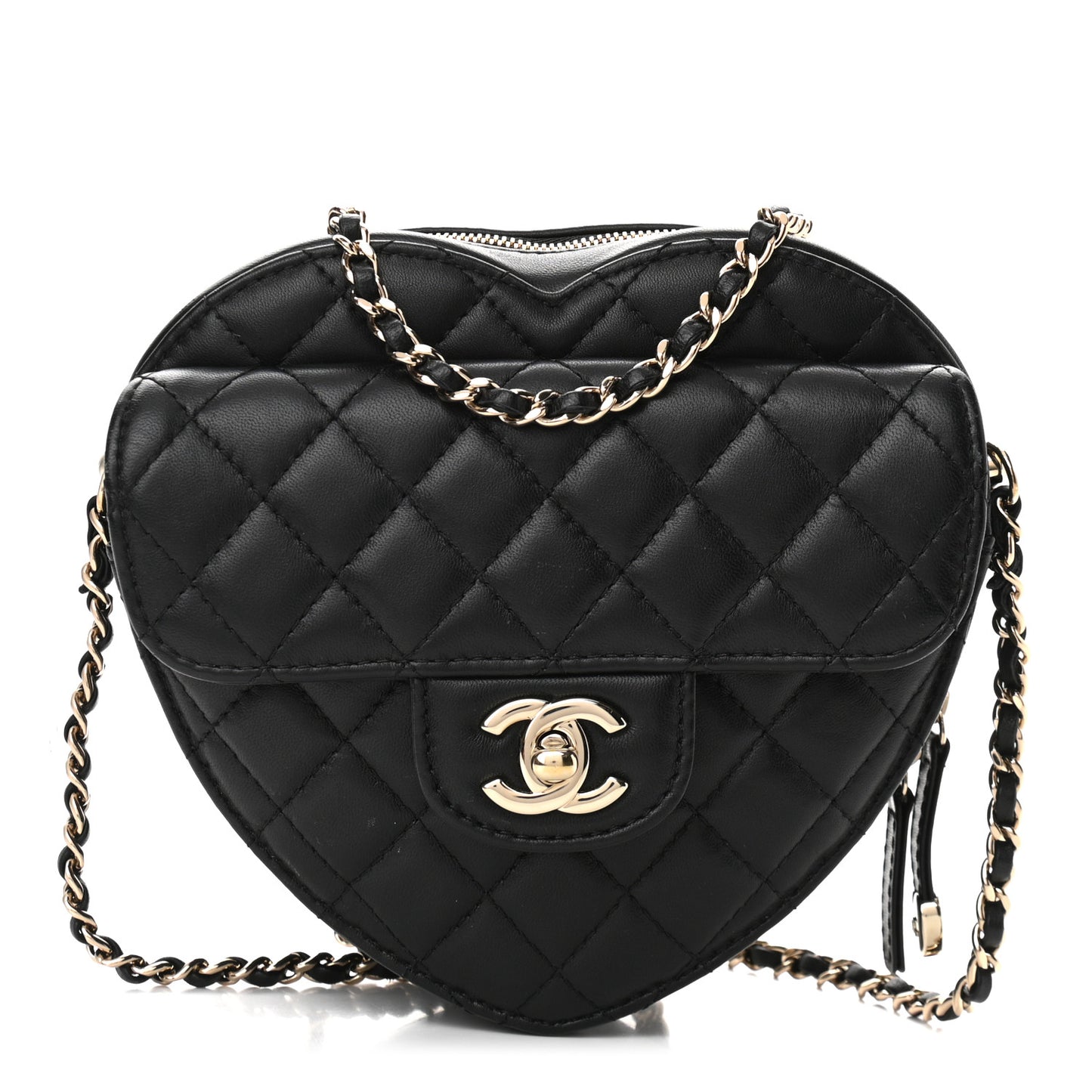 Lambskin Quilted CC In Love Heart Bag Black