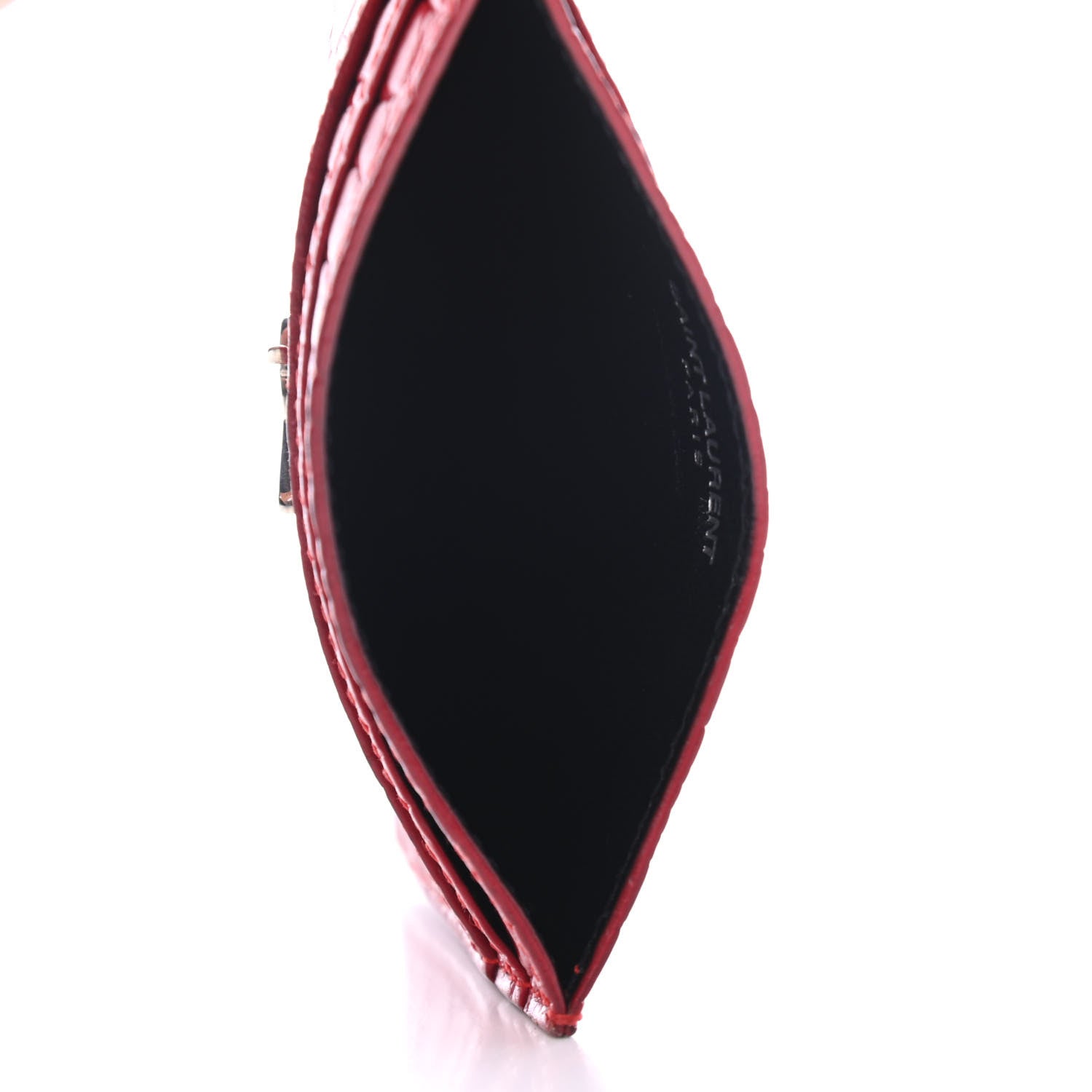 Saint Laurent Calfskin Crocodile Embossed Monogram Credit Card Case Red 4 of 4
