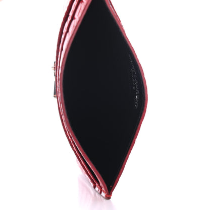 Saint Laurent Calfskin Crocodile Embossed Monogram Credit Card Case Red 4 of 4