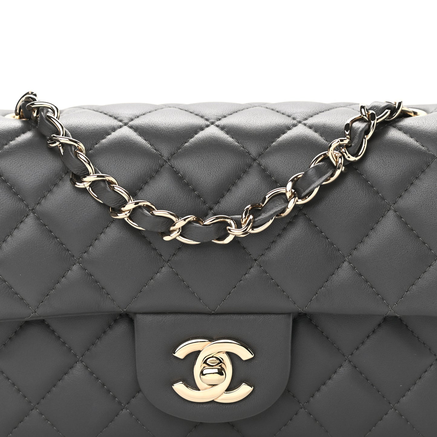 Lambskin Quilted Mini Rectangular Flap Dark Grey