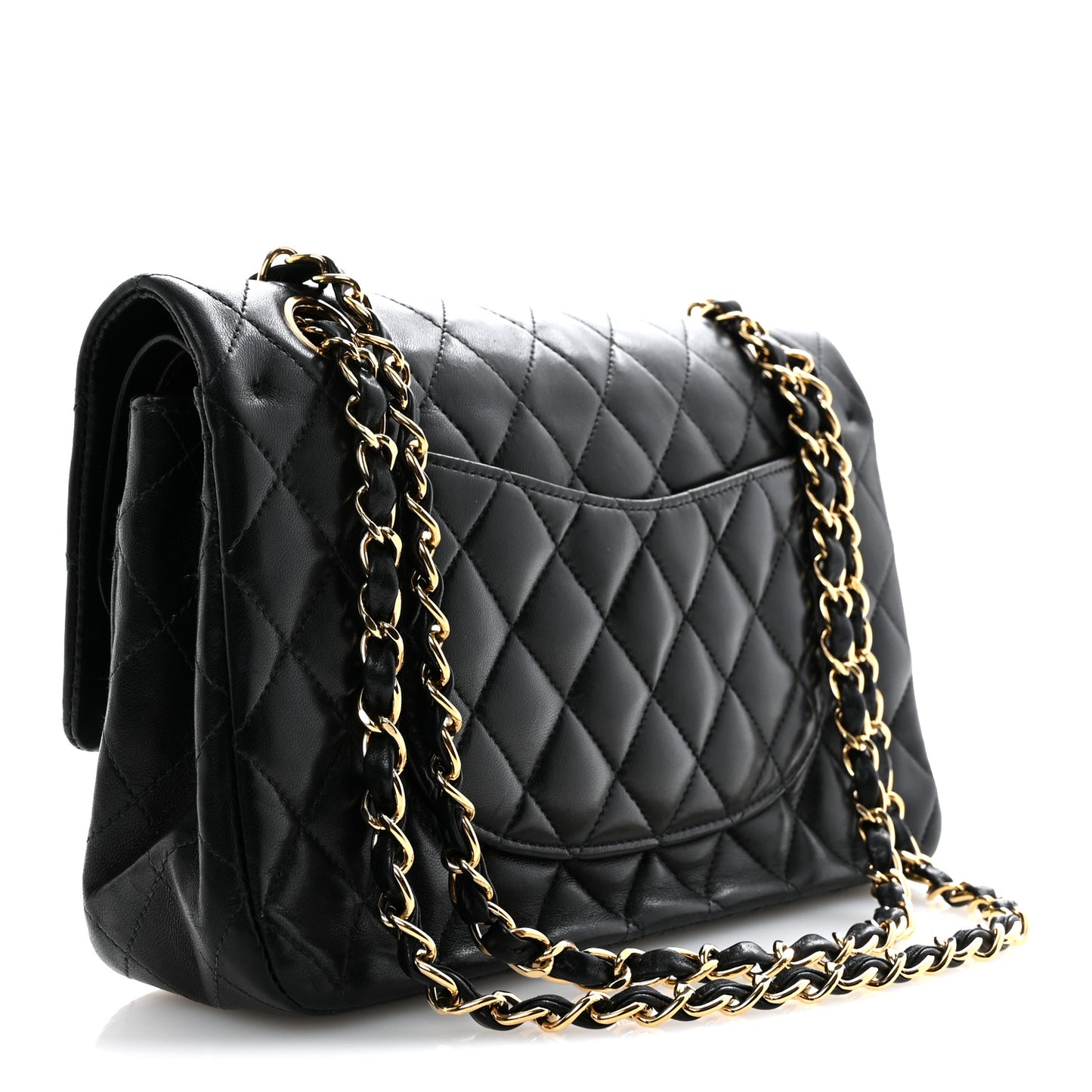 Lambskin Quilted Medium Double Flap Black