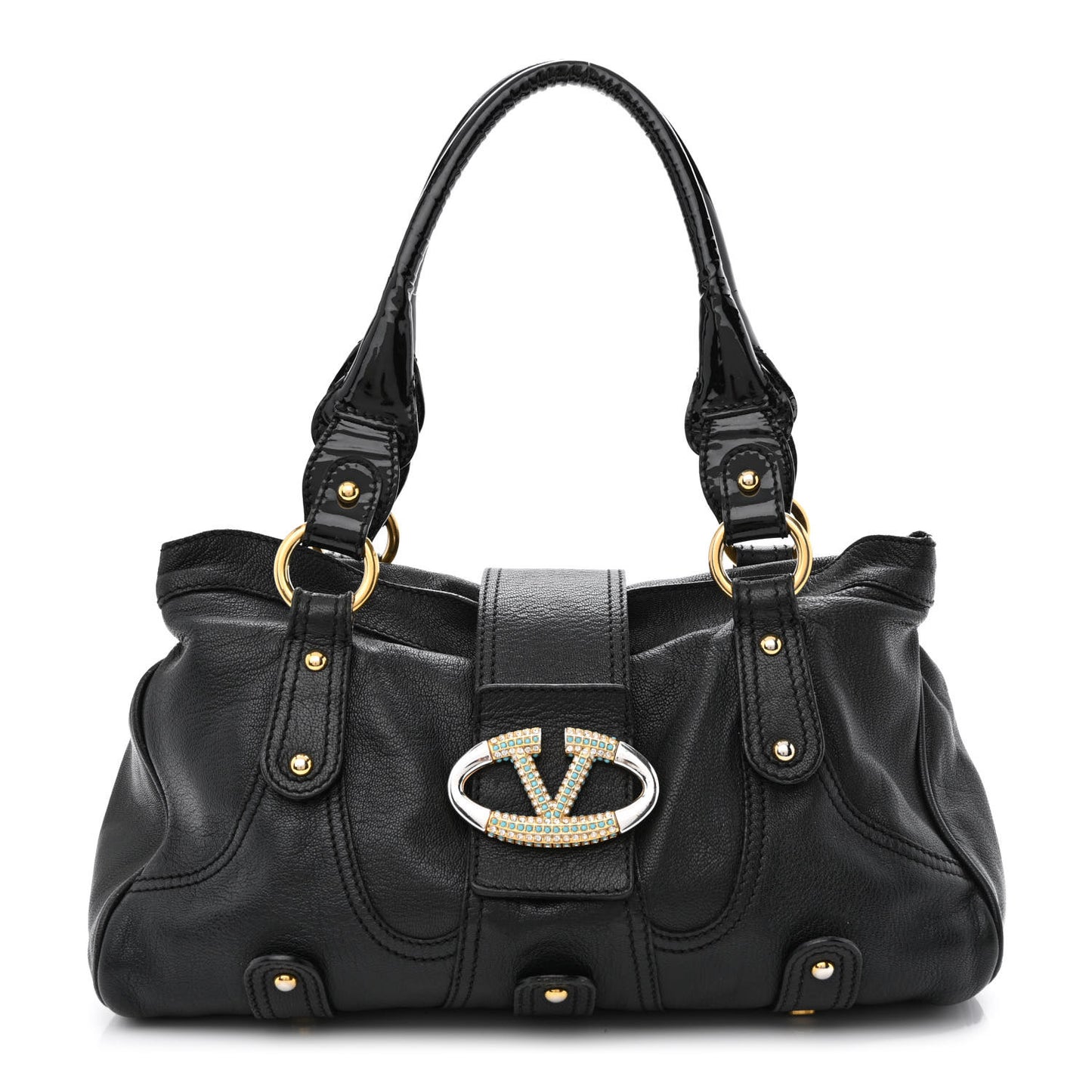 Grained Calfskin Catch Satchel Black