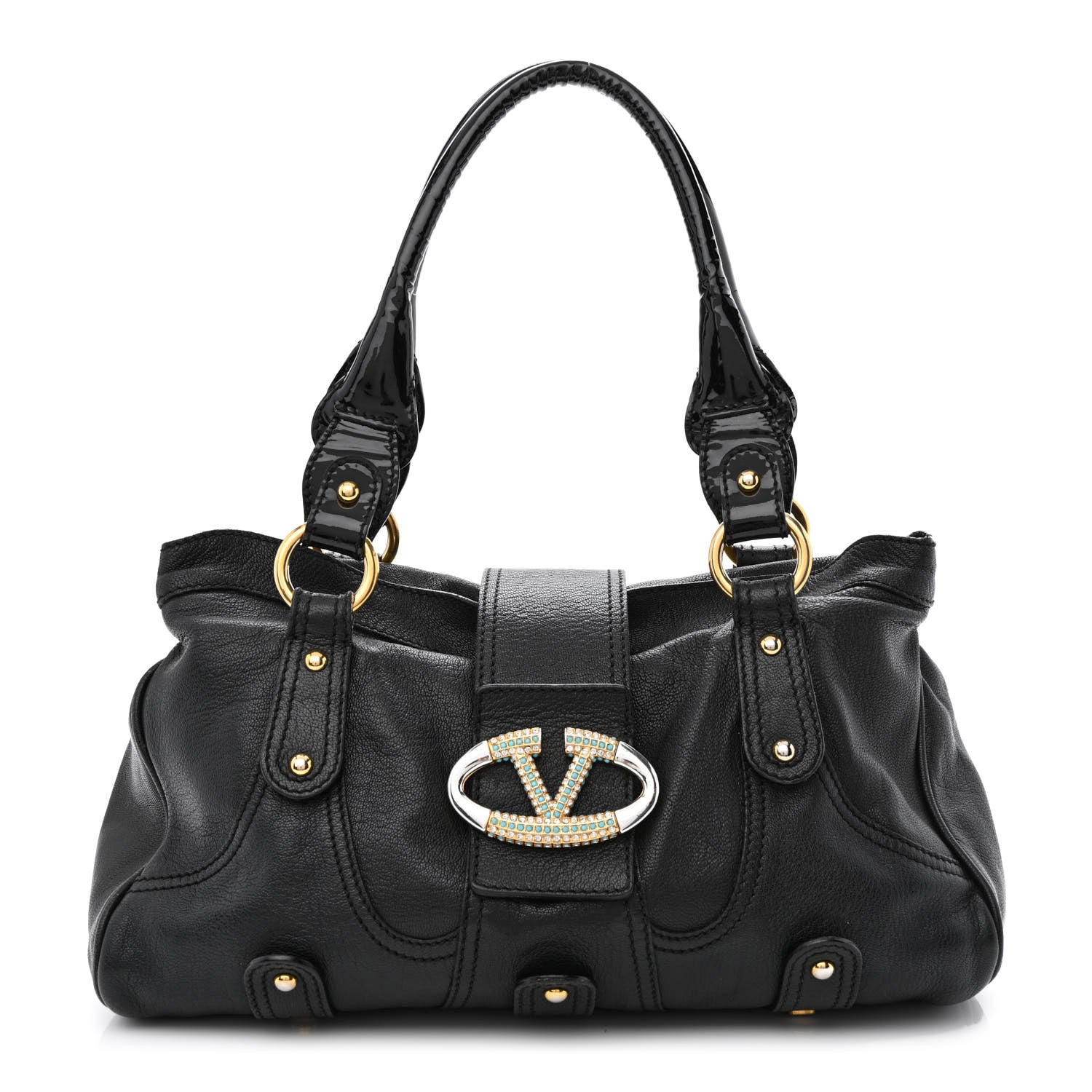 Valentino Garavani Grained Calfskin Catch Satchel Black 1 of 13