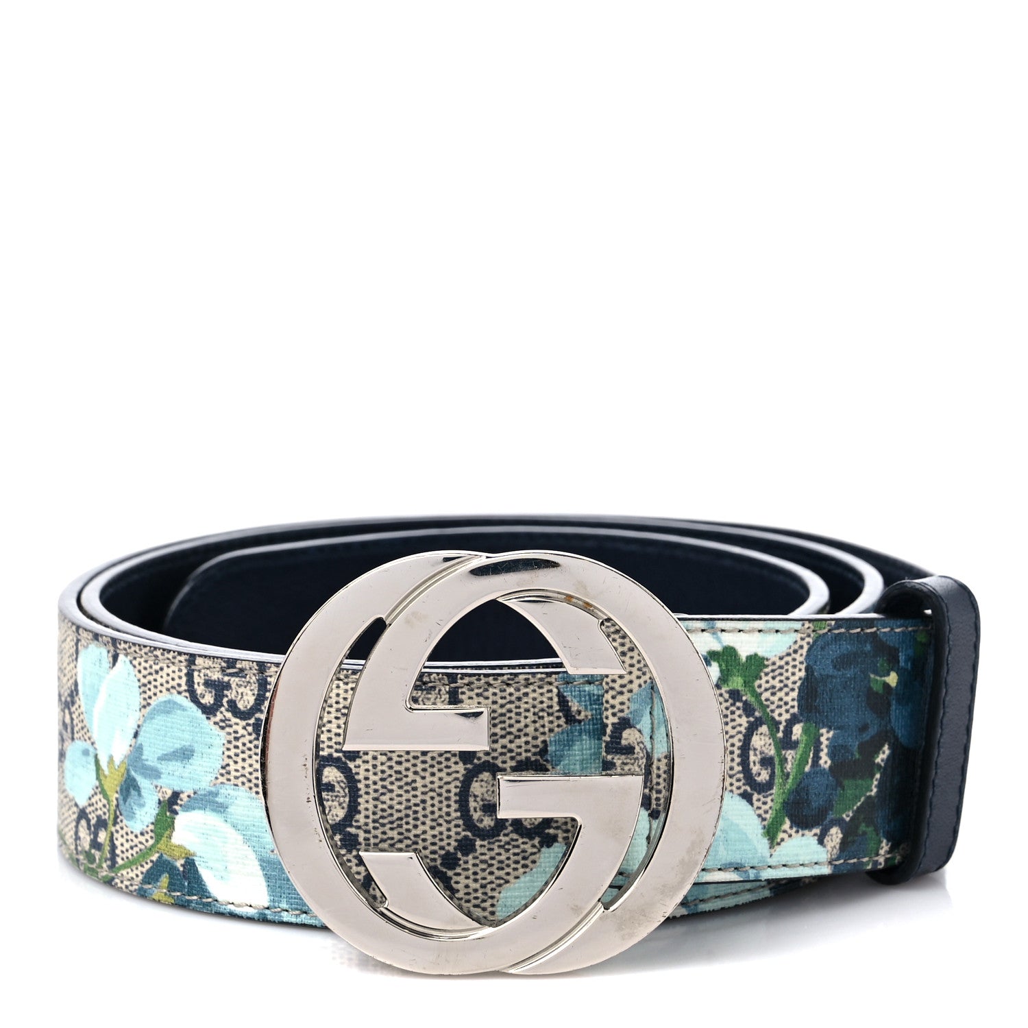 Gucci GG Supreme Monogram Blooms Interlocking G Belt Beige Blue