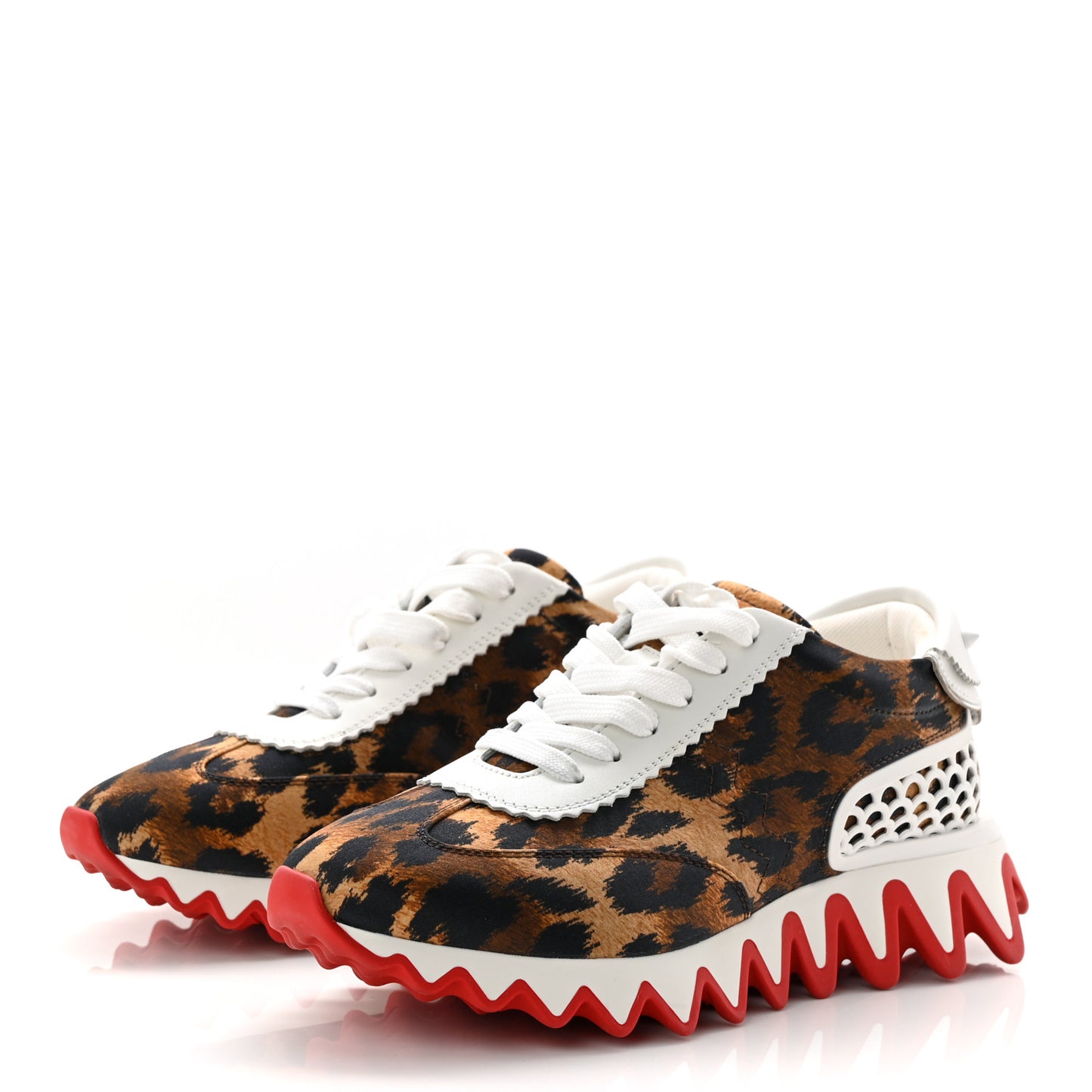 Calfskin Satin Leopard Print Womens Loubishark Sneakers 37 Brown