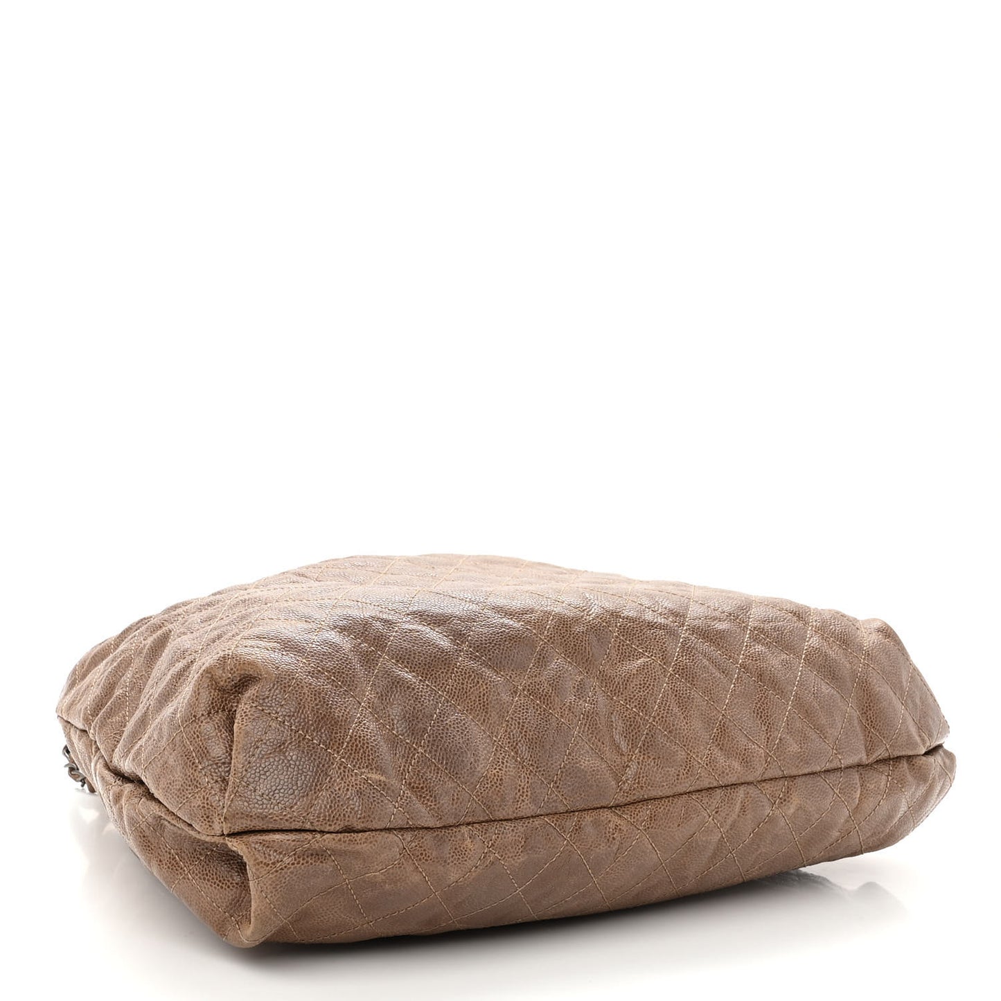 Distressed Glazed Caviar Quilted Large Elastic Tote Brown