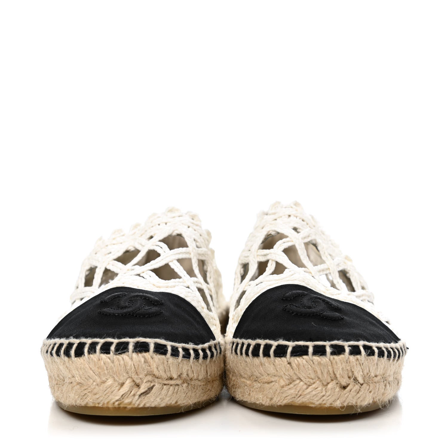 Chanel Woven Fabric Grosgrain CC Espadrilles 37 White Black 2 of 4