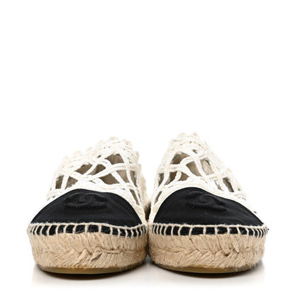 Chanel Woven Fabric Grosgrain CC Espadrilles 37 White Black 2 of 4