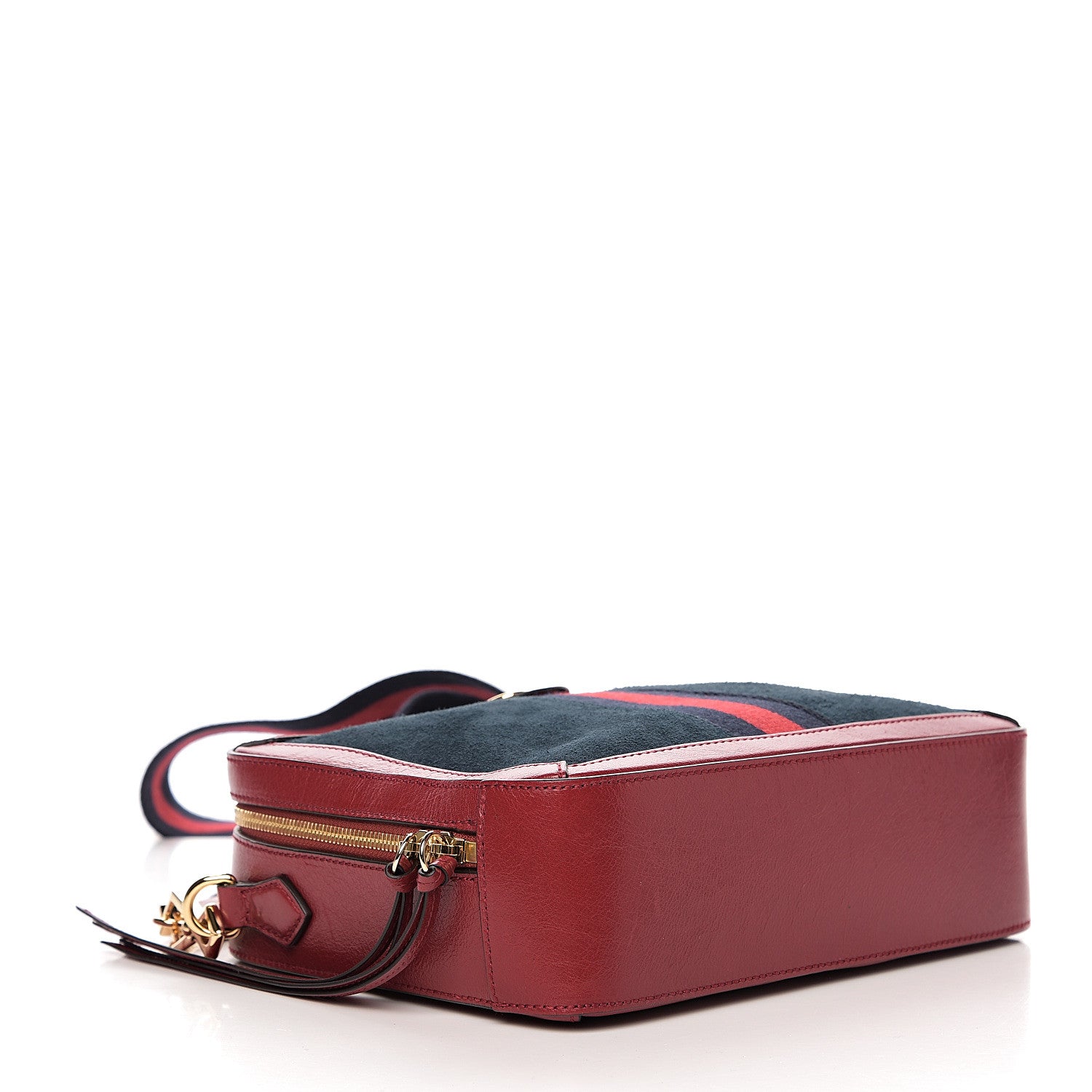 Gucci Suede Calfskin Web Small Ophidia Top Handle Shoulder Bag New Blue Romantic Cherry 3 of 9