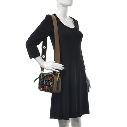 Fendi Vitello Century Velvet F is Fendi FF Multicolor Bi-Color Camera Case Fango Black Multicolor 2 of 8
