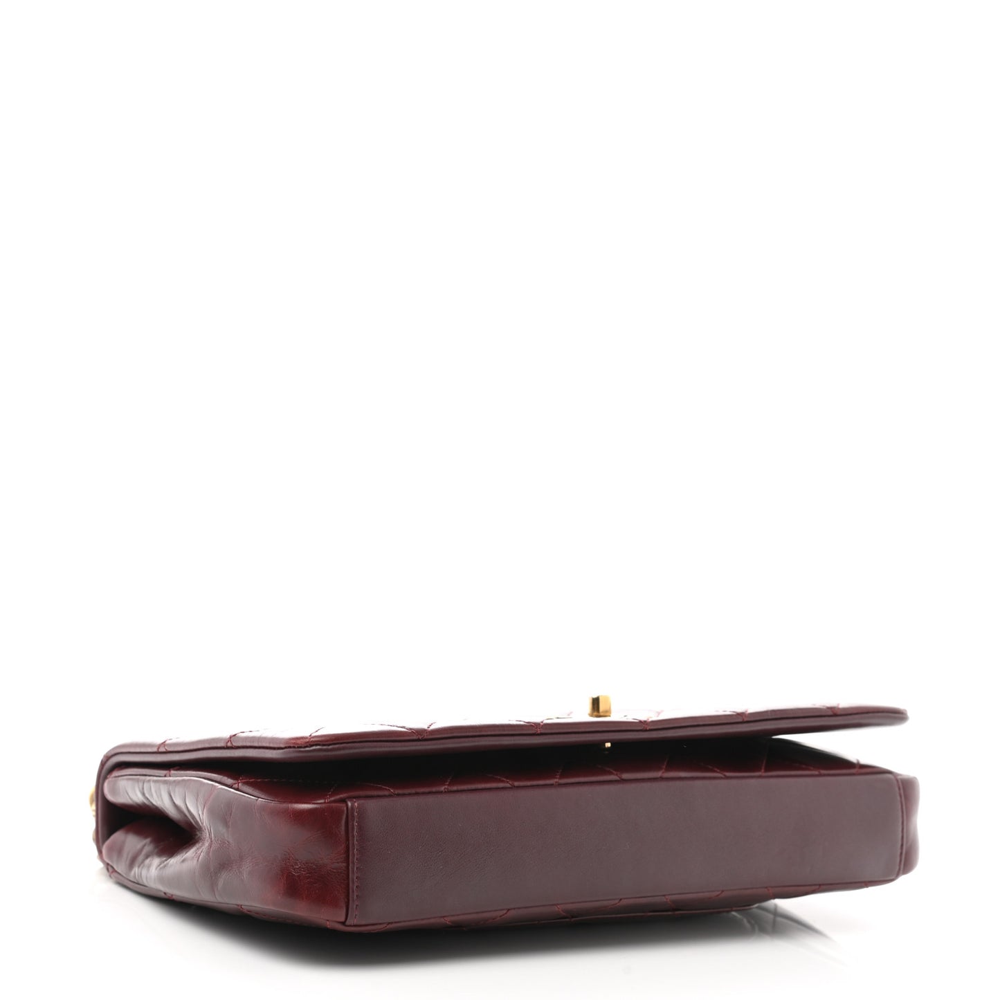 Calfskin Quilted Gold Bar Flap Burgundy