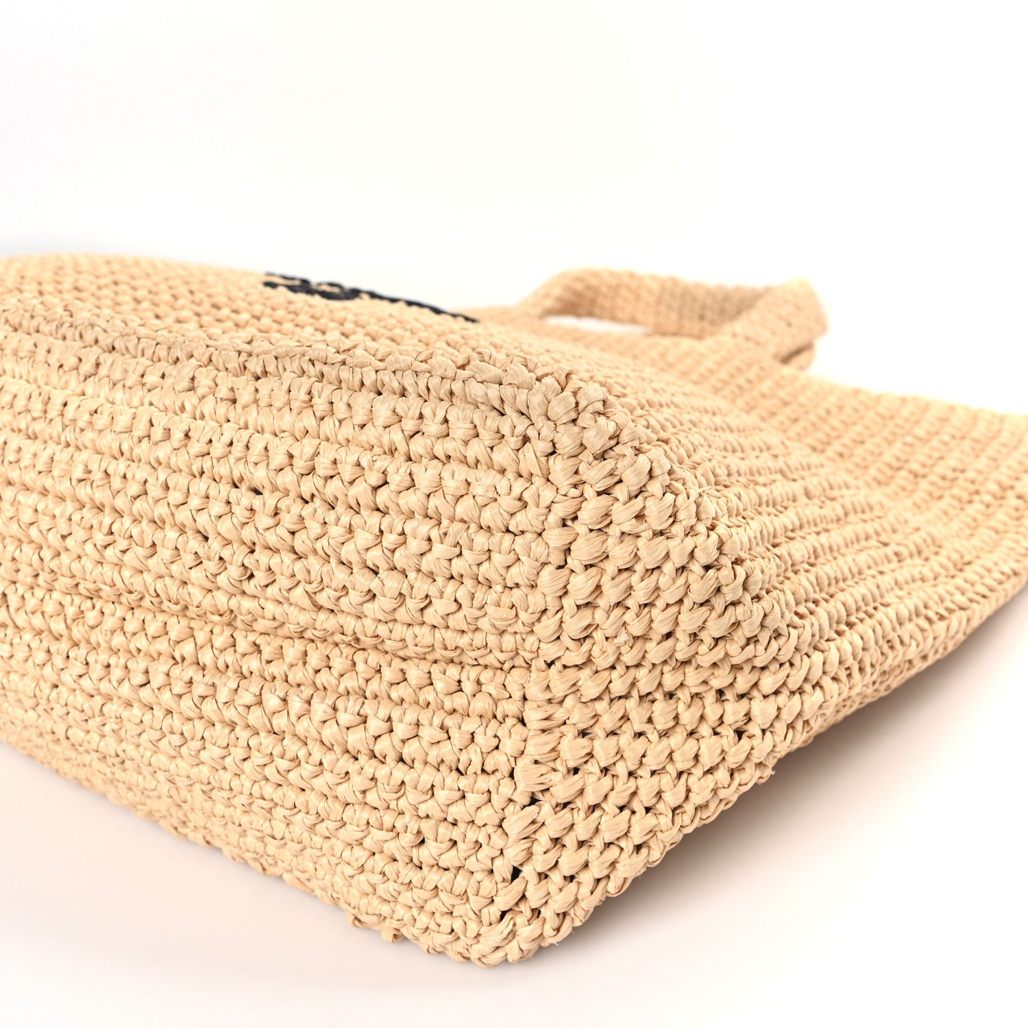 Prada Yarn Raffia Effect Crochet Embroidered Logo Tote Naturale 8 of 8