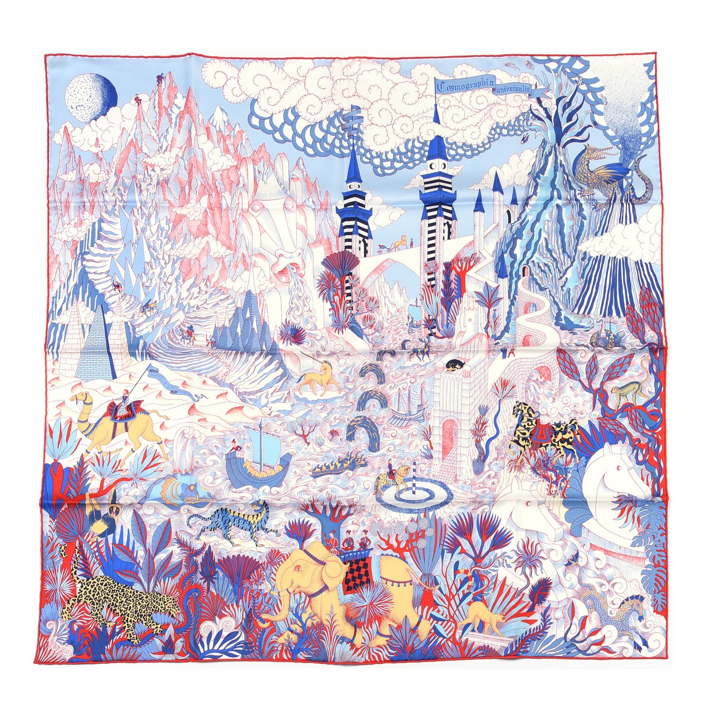 Silk Cosmographia Universalis Scarf 90 Ciel White Rouge