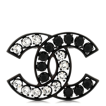 Chanel Metal Crystal CC Brooch Silver Black 1 of 4