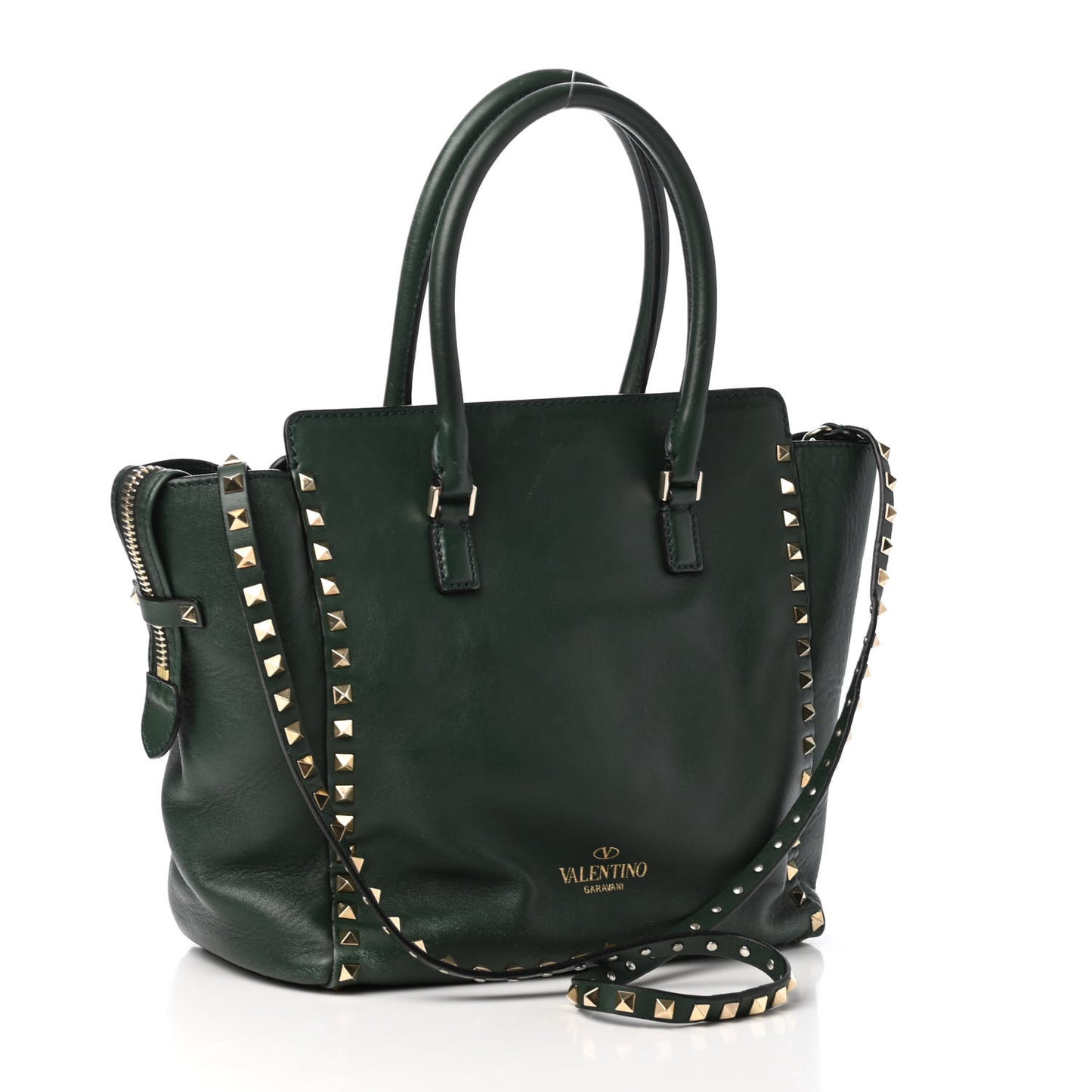 Vitello Rockstud Double Handle Tote Green