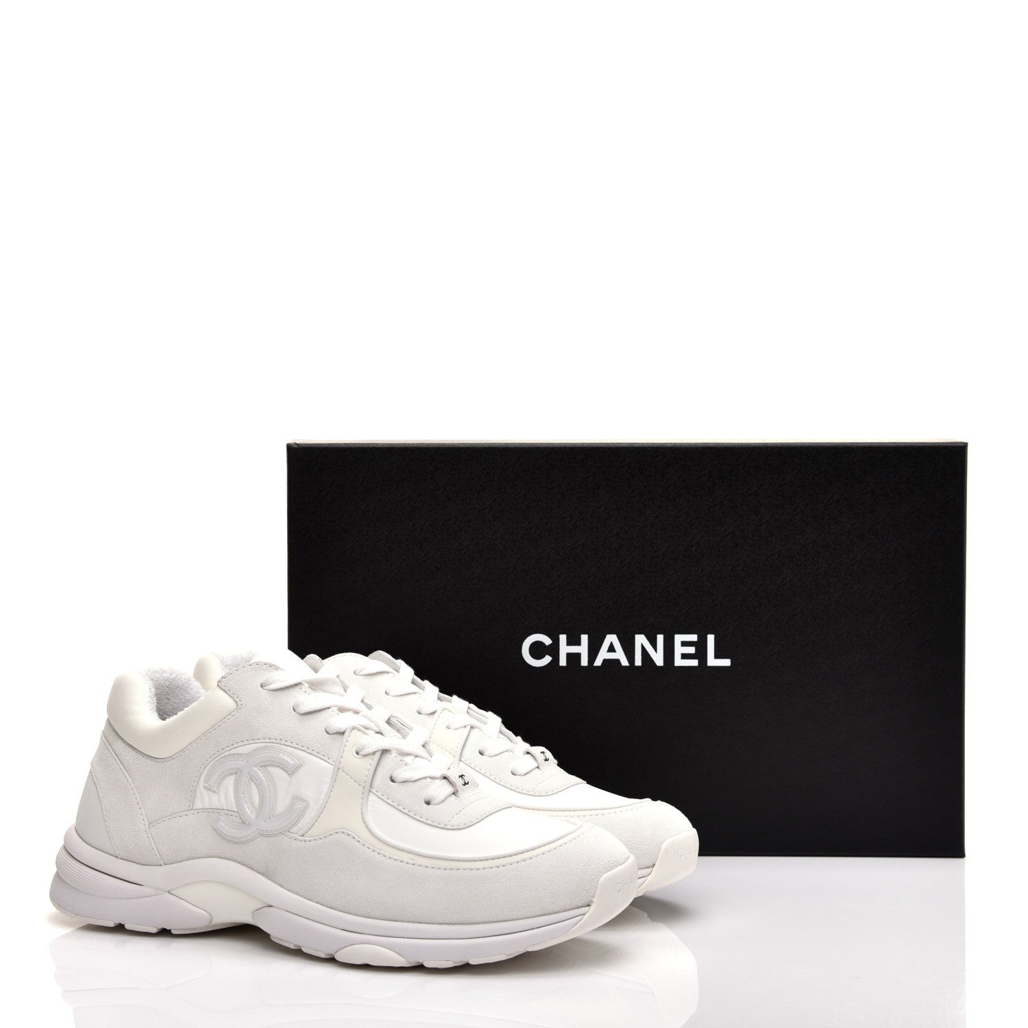 Chanel Suede Calfskin Fabric Mens CC Sneakers 45 White 9 of 9