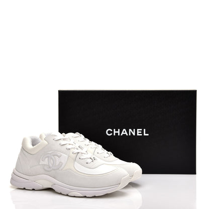 Chanel Suede Calfskin Fabric Mens CC Sneakers 45 White 9 of 9