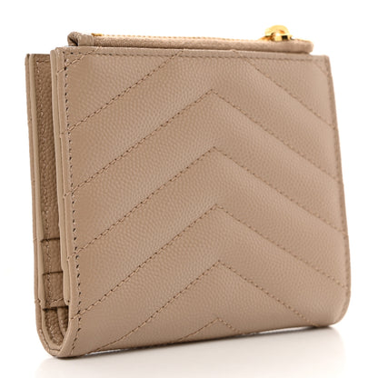 Saint Laurent SAINT LAURENT Grain De Poudre Matelasse Chevron Monogram Zipped Card Case Dark Beige 3 of 8