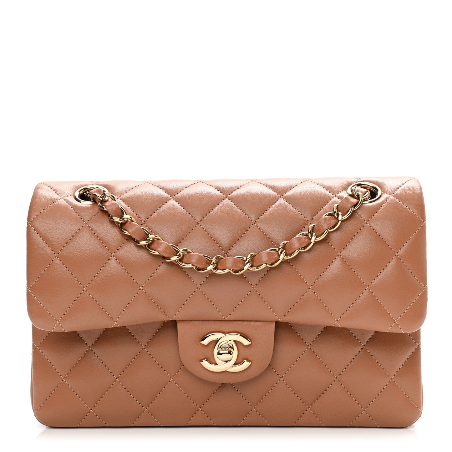Lambskin Quilted Small Double Flap Brown