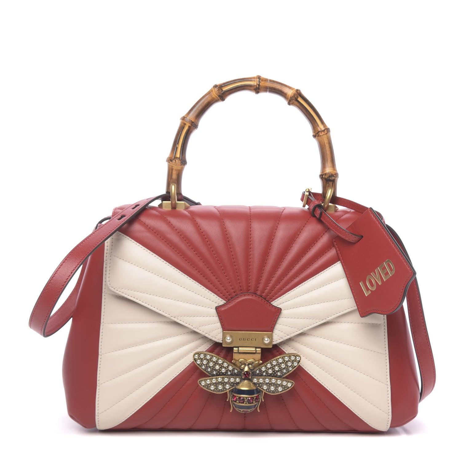 Gucci Calfskin Bamboo Trapuntata Queen Margaret Top Handle Bag Mystic White Hibiscus Red 1 of 10