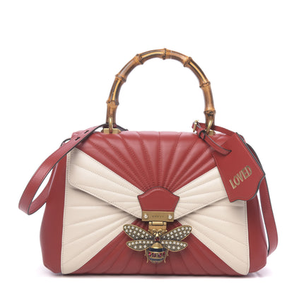 Gucci Calfskin Bamboo Trapuntata Queen Margaret Top Handle Bag Mystic White Hibiscus Red 1 of 10