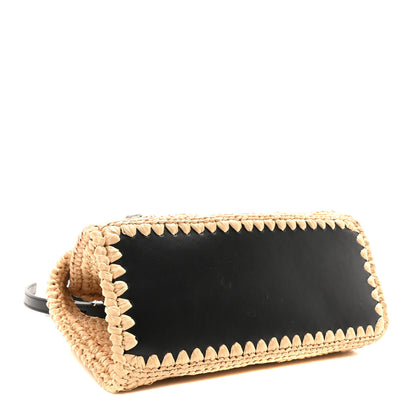 Salvatore Ferragamo Raffia Effect Calfskin XS Hug Bag Natural Black 4 of 9