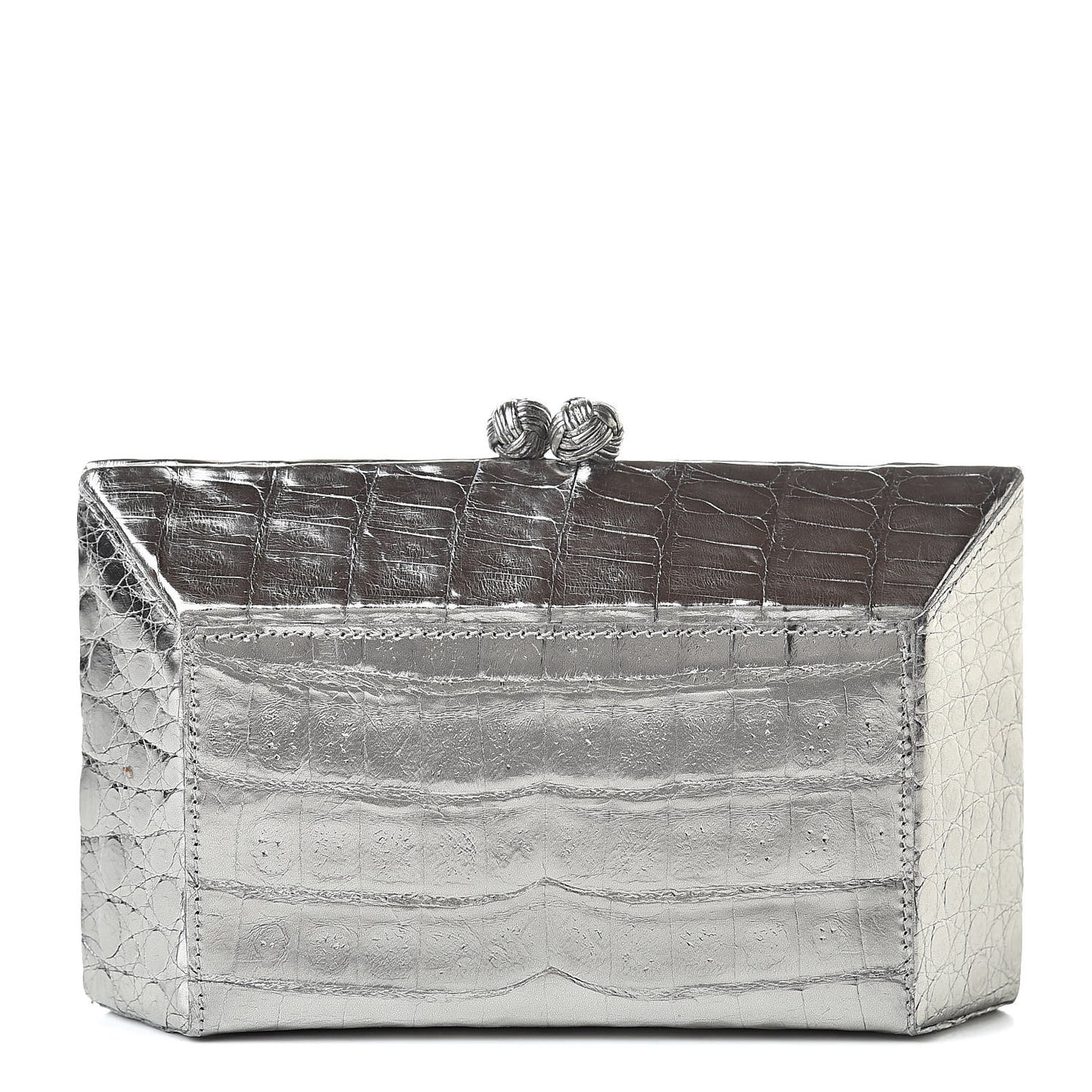 Metallic Crocodile Box Clutch Silver