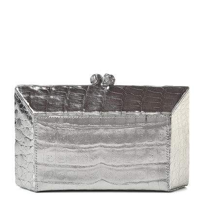 Nancy Gonzalez Metallic Crocodile Box Clutch Silver 1 of 7