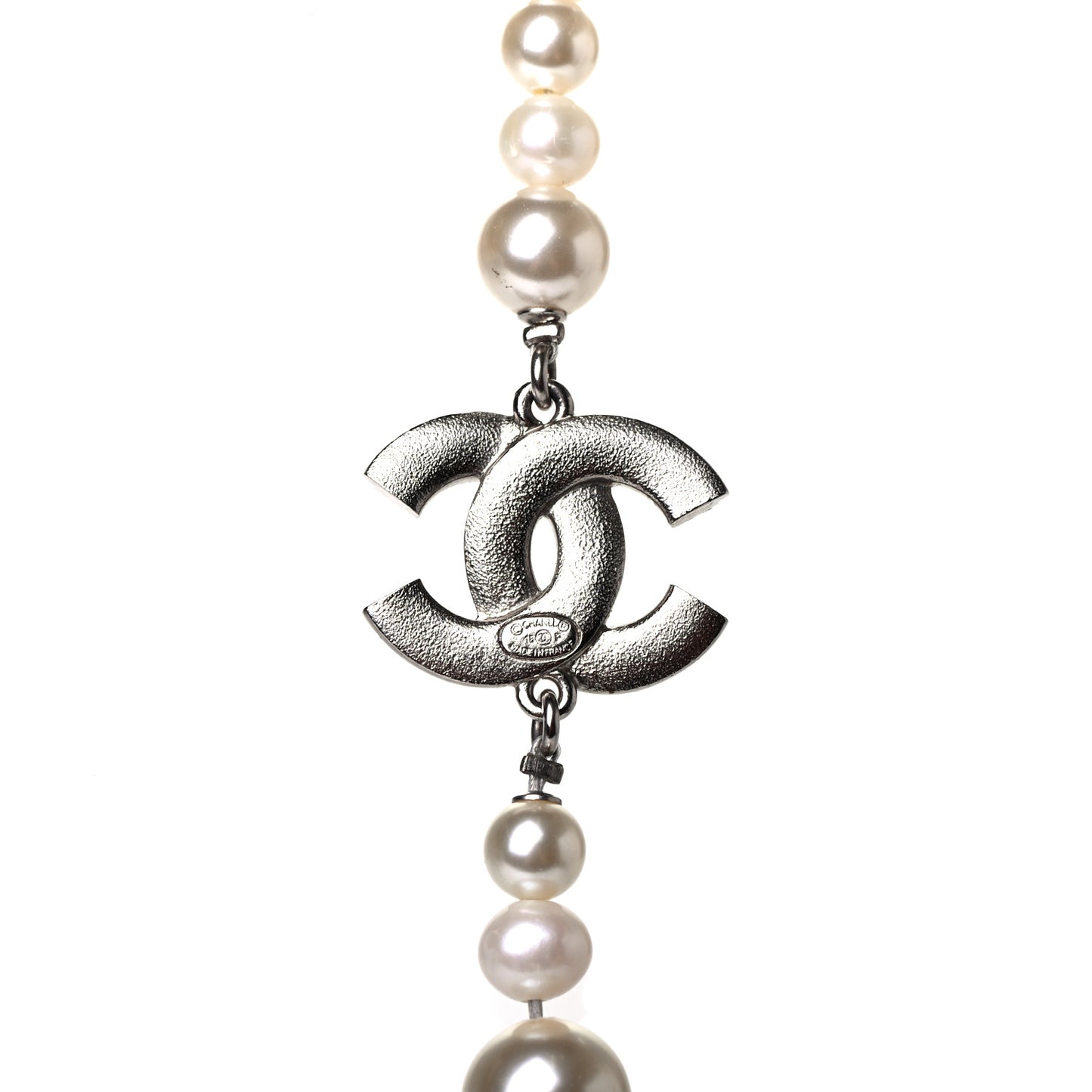 Pearl CC Tassel Long Necklace Silver