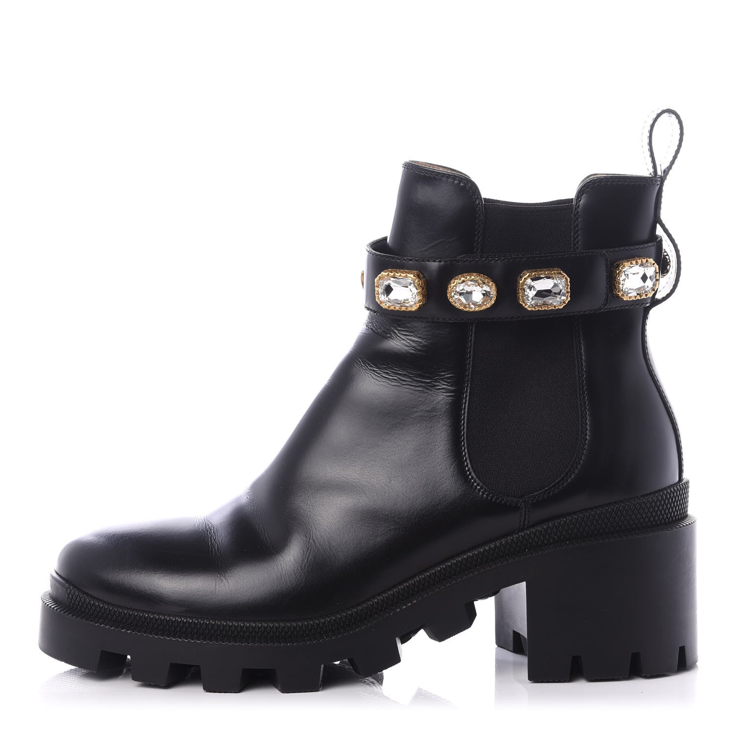 Gucci Calfskin Crystal GG Trip Chelsea Ankle Boots 39.5 Black 1 of 10