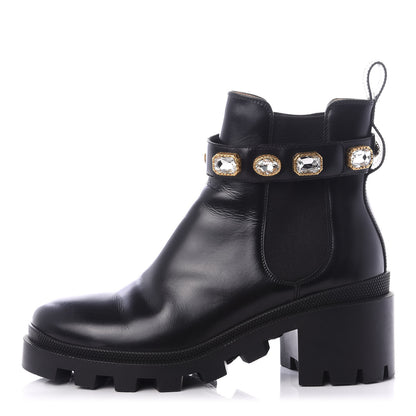 Gucci Calfskin Crystal GG Trip Chelsea Ankle Boots 39.5 Black 1 of 10
