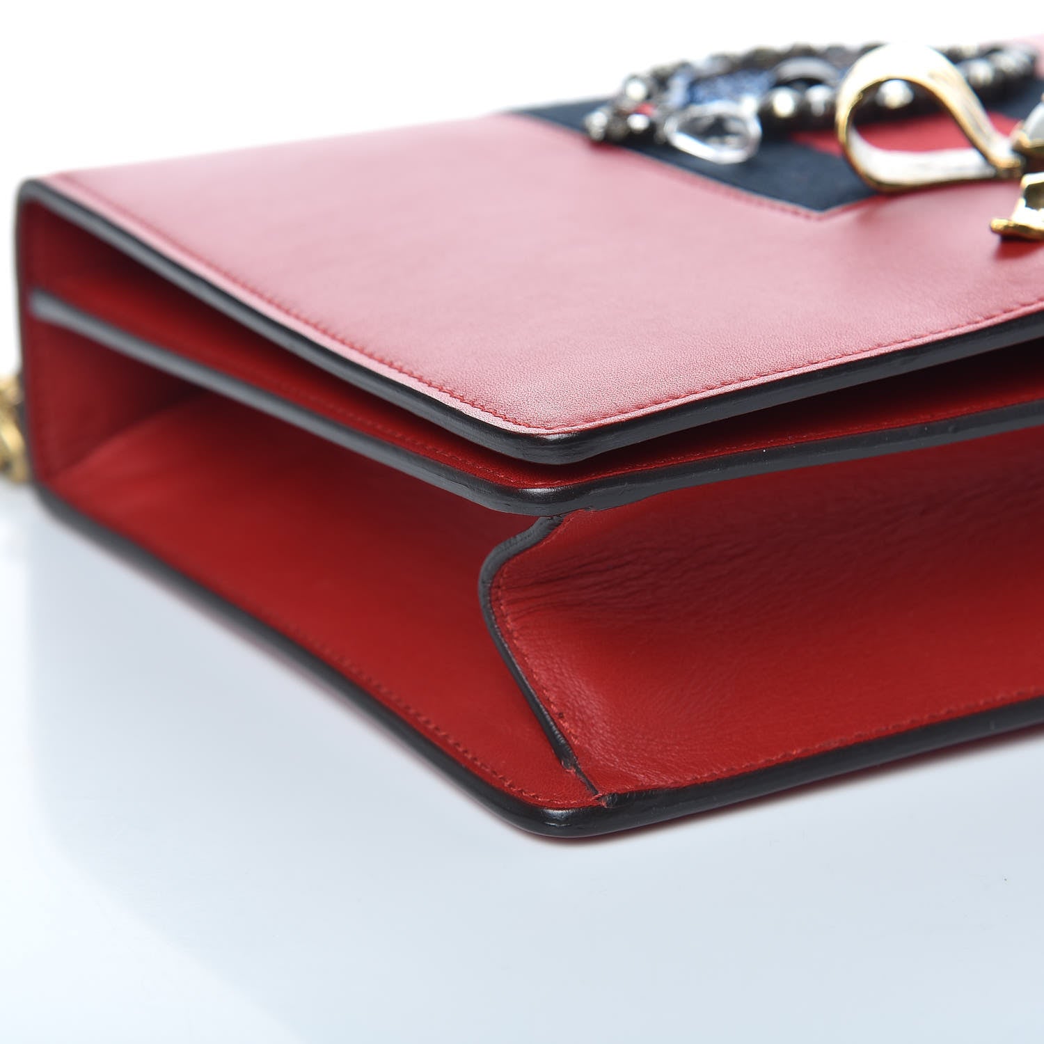 Gucci Calfskin Web Medium Peony Chain Shoulder Bag Red 7 of 13