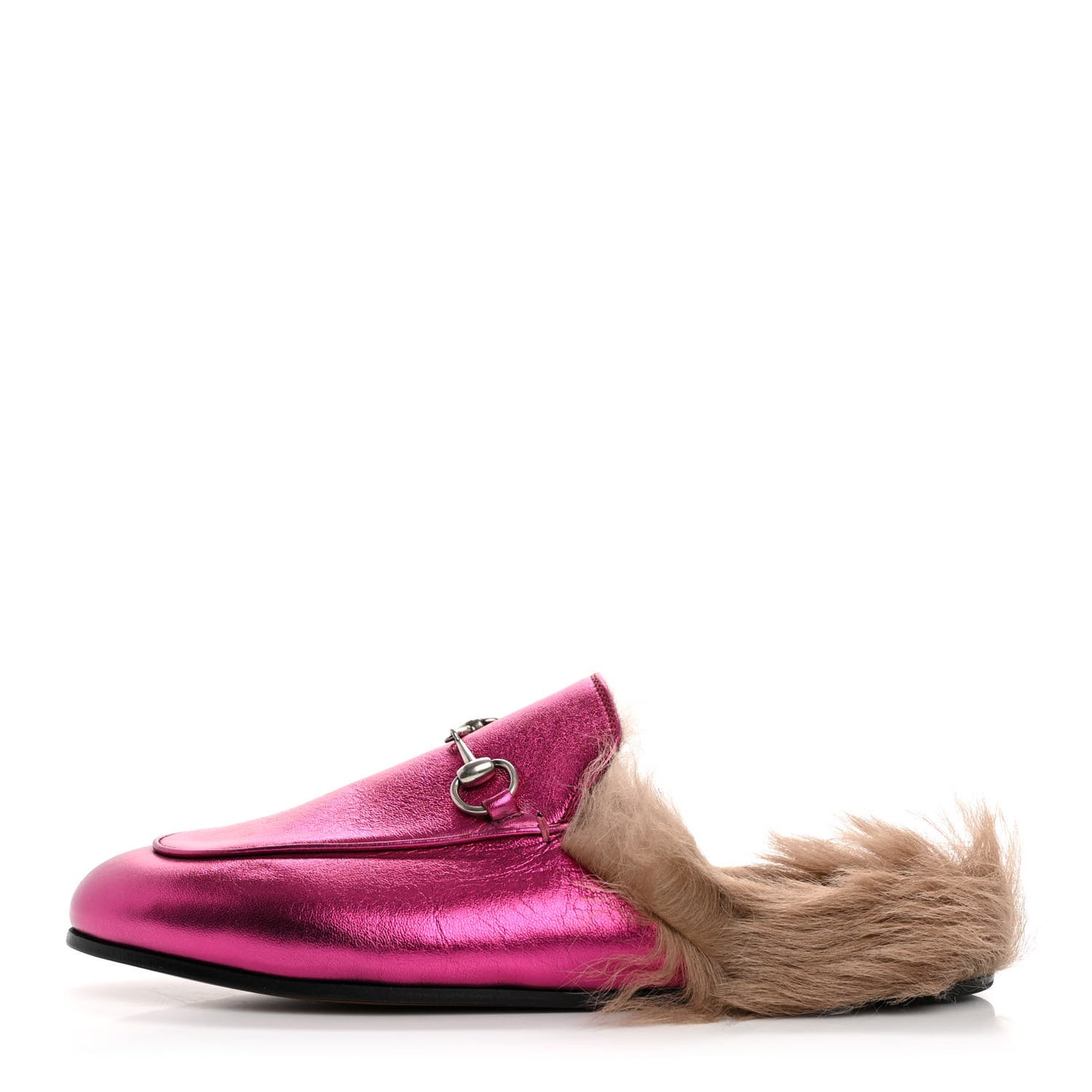 Metallic Nappa Fur Womens Princetown Slippers 38 Fuxia