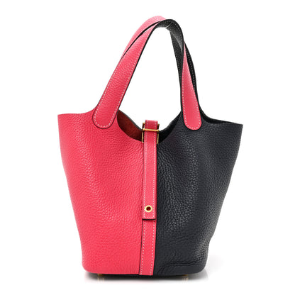 Hermes Taurillon Clemence Casaque Picotin Lock 18 PM Rose Extreme Bleu Nuit 1 of 11