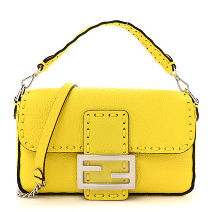 Fendi Cuoio Roma Sellerissima Nappa Sintetica Tape Stitch Mini Baguette Acid Yellow 1 of 11