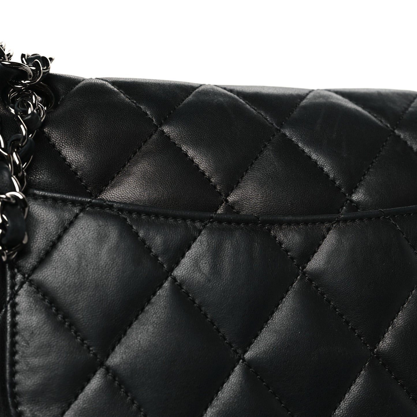 Lambskin Quilted Jumbo 3 Flap Black