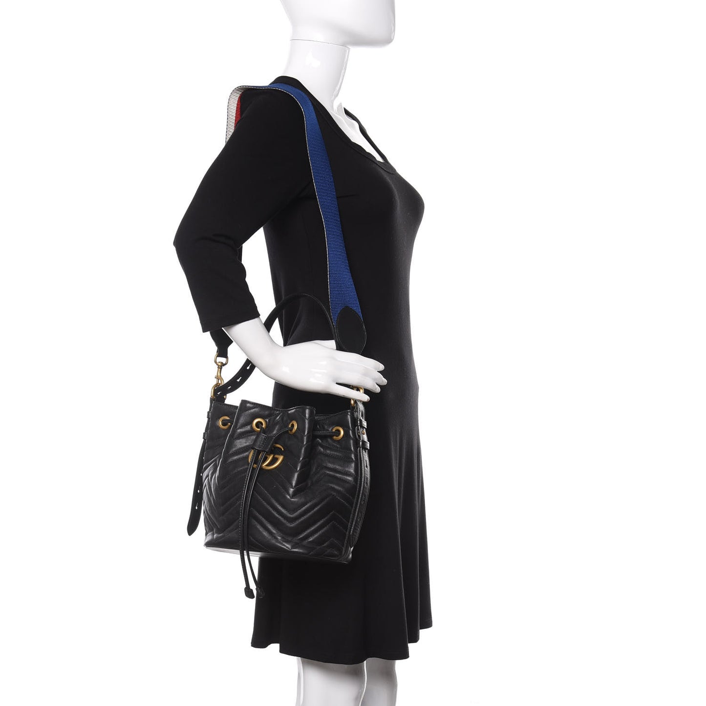 Calfskin Matelasse Sylvie Web GG Marmont Bucket Bag Black