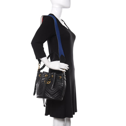 Gucci Calfskin Matelasse Sylvie Web GG Marmont Bucket Bag Black 2 of 11