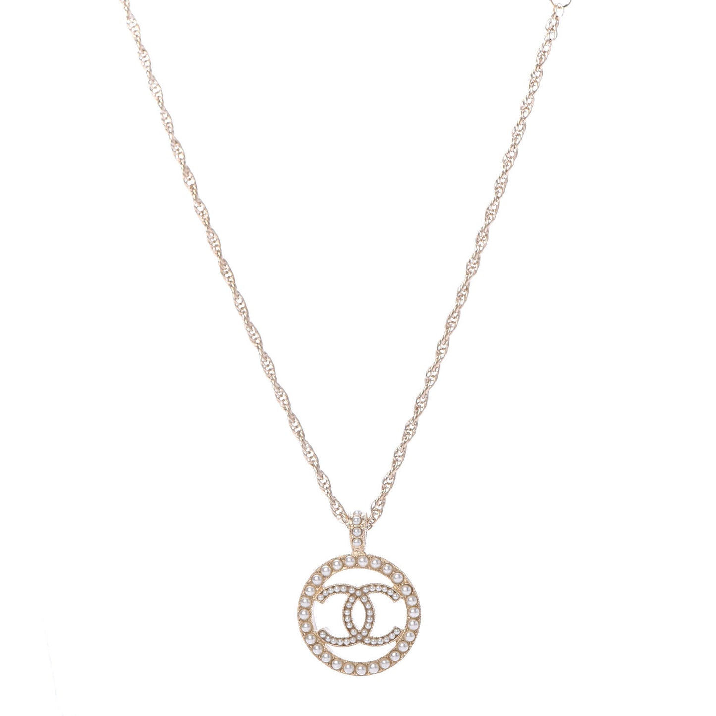 Pearl CC Round Pendant Necklace Gold