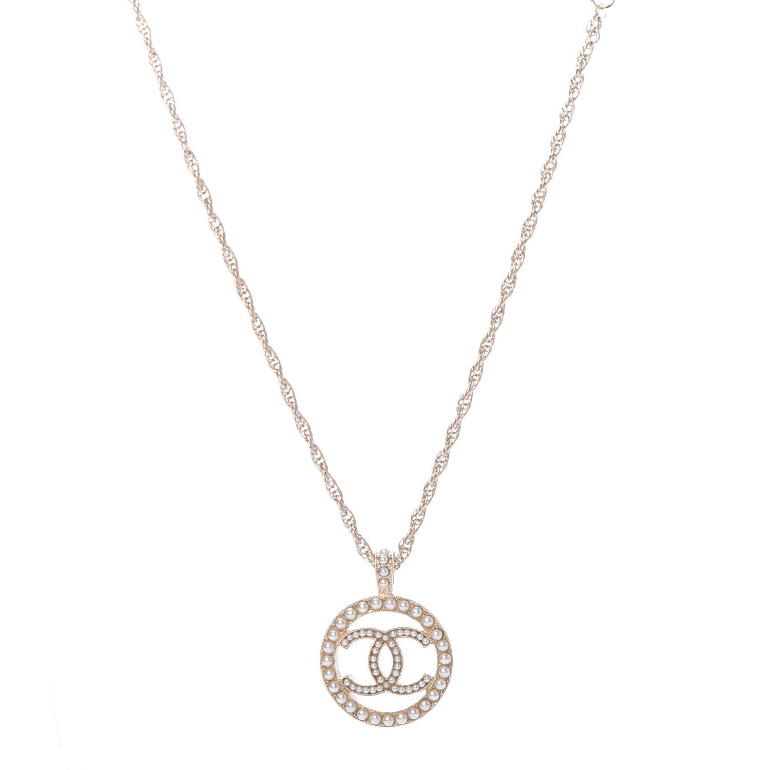 Chanel Pearl CC Round Pendant Necklace Gold 1 of 6